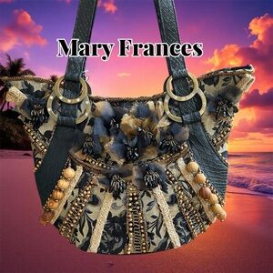 Mary Frances Brown and Black Beaded Shoulder Bag